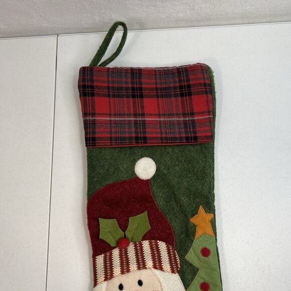 Christmas Stocking Lot Of 2 Santa Claus Snowman Frosty Plaid Large 23” Patchwork - Picture 6 of 16